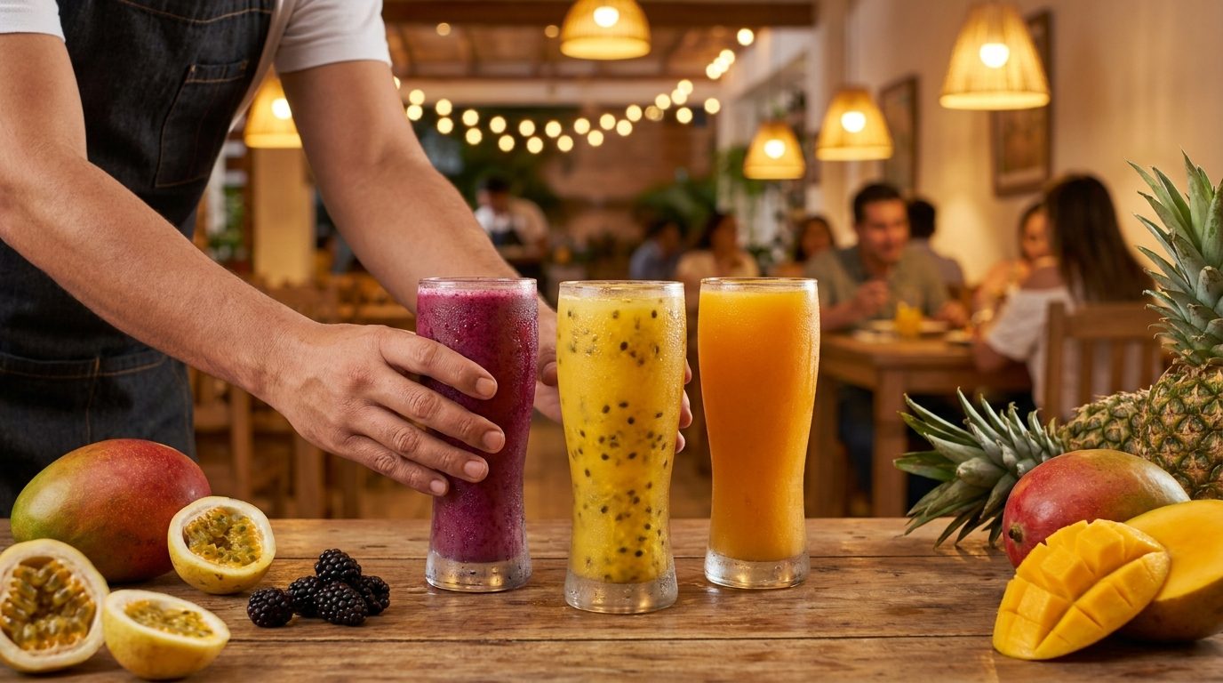 Jugos naturales servidos en restaurante